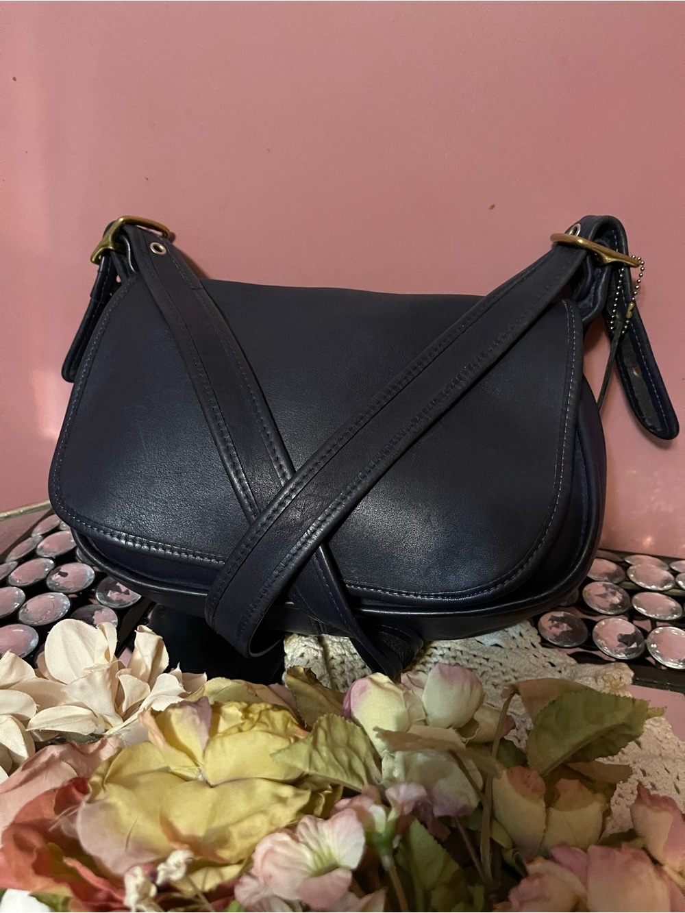 Coach vintage Patricia Navy Leather Crossbody Saddle Bag
